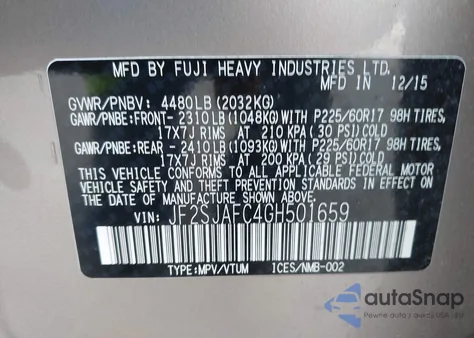 2016 Subaru Forester 2.5I Premium from USA, damaged, VIN JF2SJAFC4GH501659